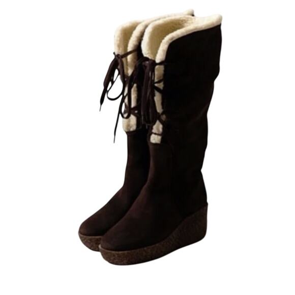 Michael Kors Suede Shearling Wedge Boots Brown Sz 7 NWT Cond - Picture 1 of 7